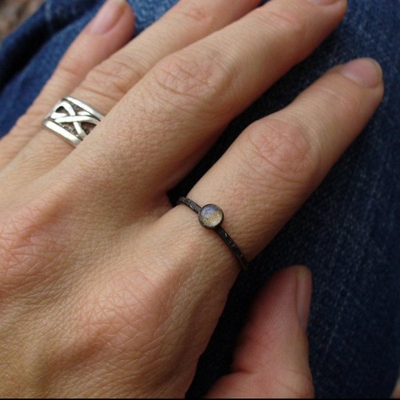 NEW Labradorite Sterling Silver Stacking Ring Size 6.25 Lightly Oxidized - Picture 2 of 3